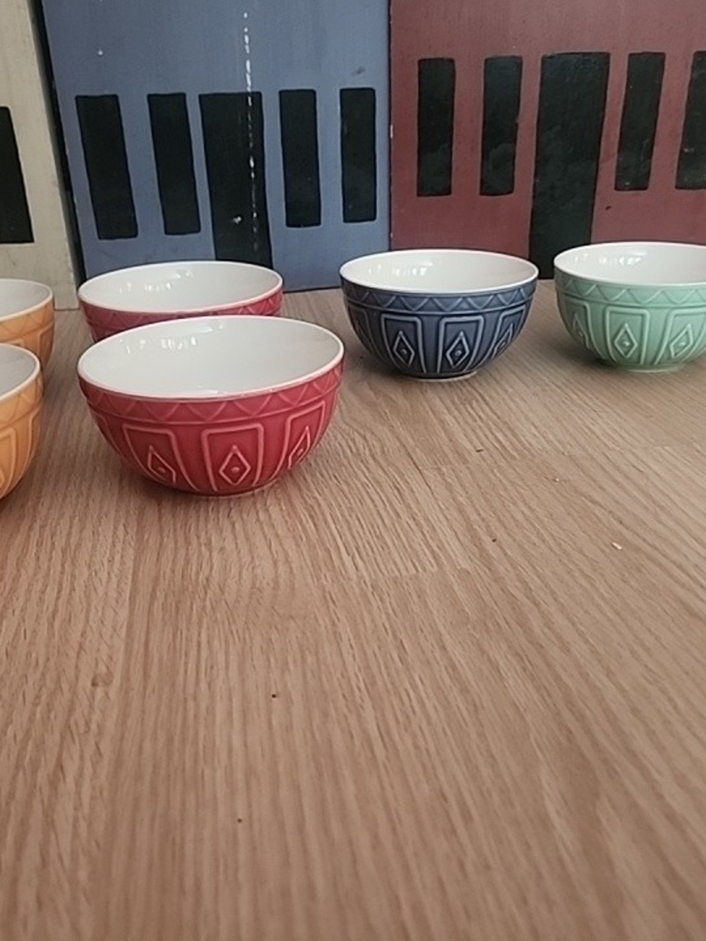 Set of Colorful Trudeau Ceramic Bowls - Pink, Blue, Green, Orange